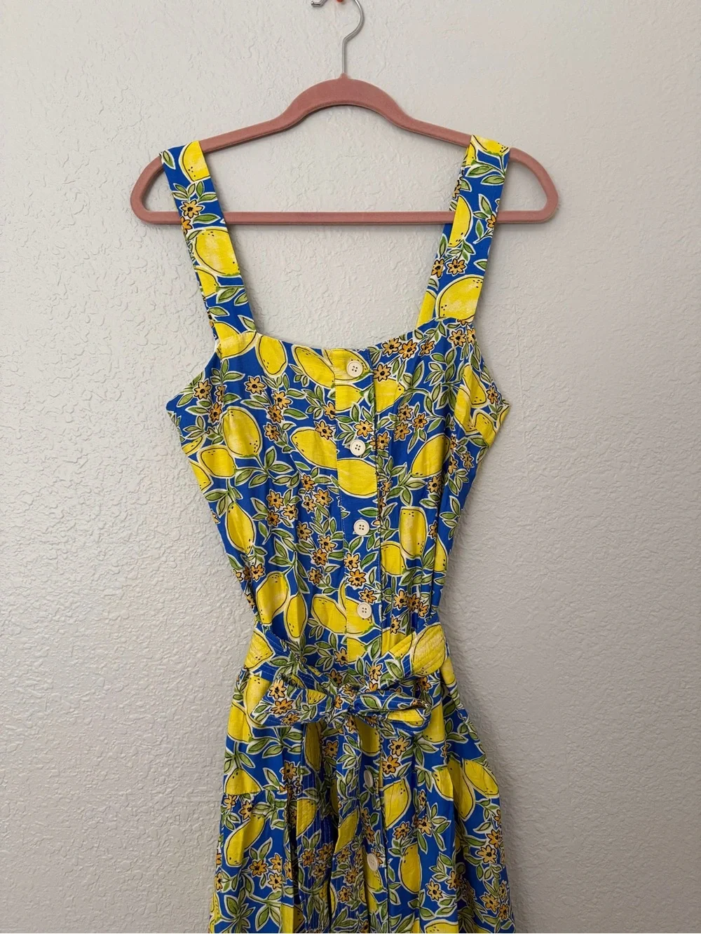 NWOT Yellow & Blue Lemon-Print Midi Dress with Tie Waist - Picture 6 of 16